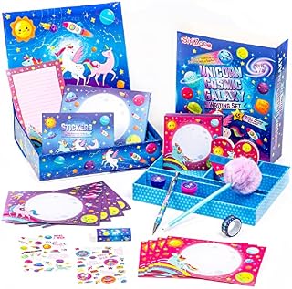 GirlZone Unicorn Cosmic Galaxy Writing Paper Set, 45-Piece School Stationery Set with Envelope Stickers, Stampers, Letter Writing Paper, and Envelopes