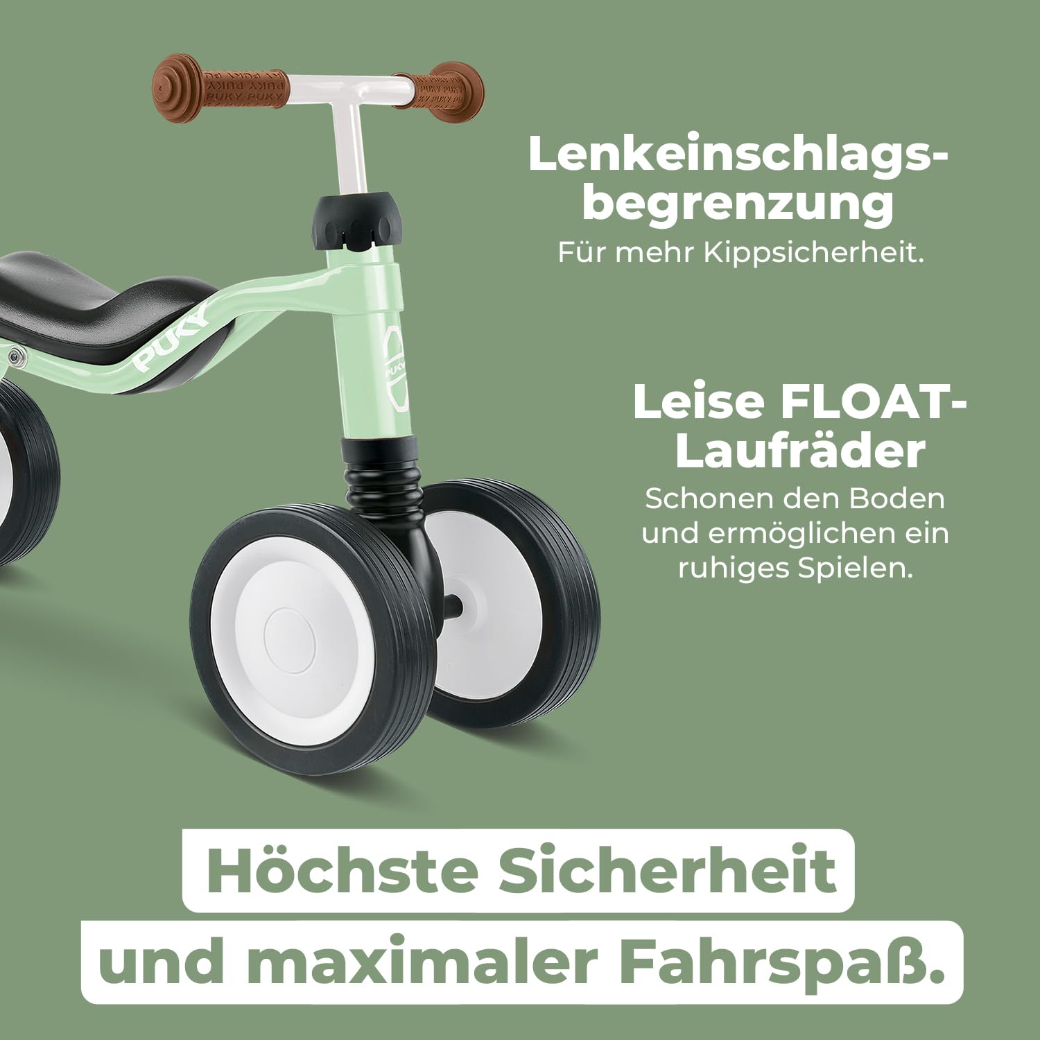 PUKY WUTSCH | Sicheres Rutschfahrzeug | Kinder Laufrad ab 1 Jahr & Lauflernrad ab 1 Jahr | Mit Pendelachse | Sicherheitslenkergriffe | Balance Bike für In- und Outdoor | Farbe Pastell Green