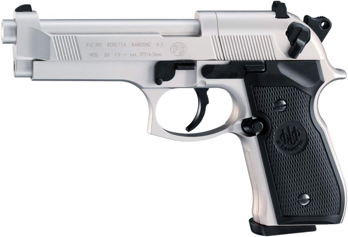 Beretta M92FS Air Gun with 5x12 CO2 Tanks and Pack of 500ct Lead Pellets Bundle (Nickel/Black+Mag+Accessories)