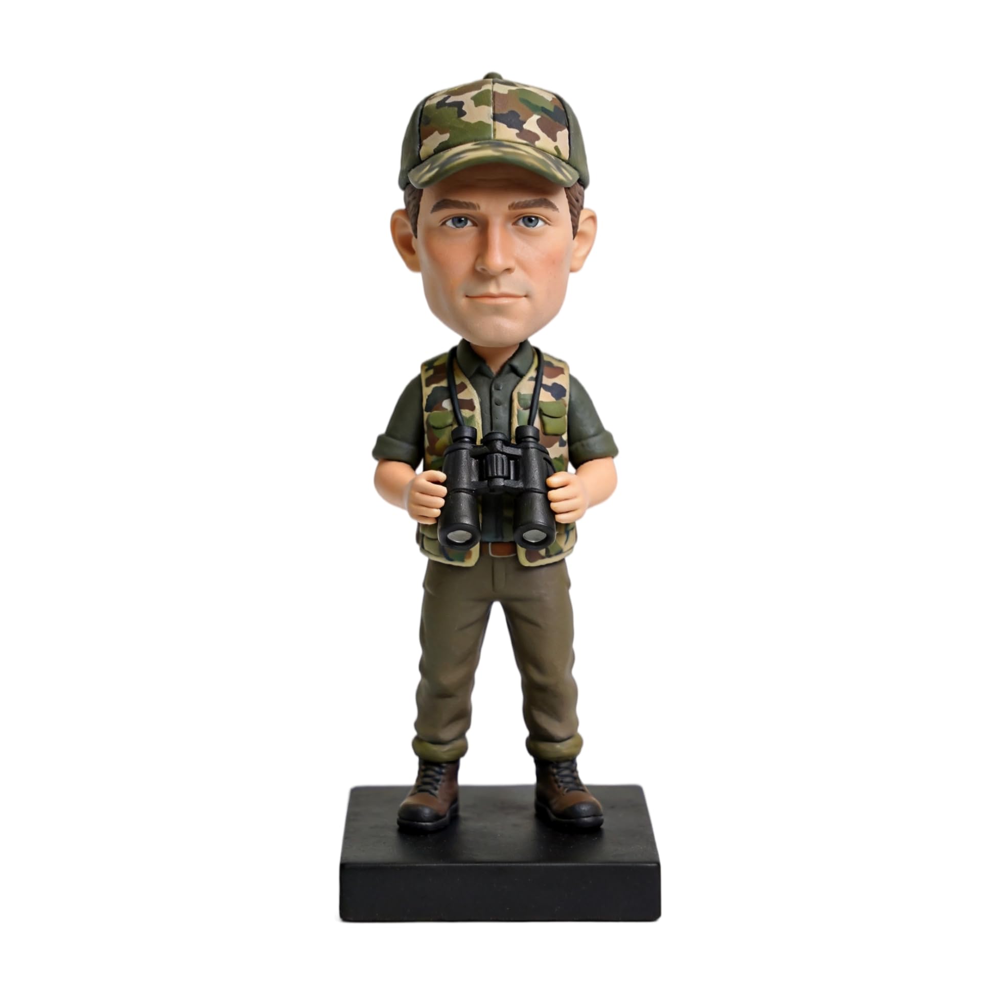 Figura 3D personalizada Bobblehead de la foto, Bobbleheads para observador de aves masculino, camuflaje observador al aire libre, decoración de escritorio personalizada, regalos para
