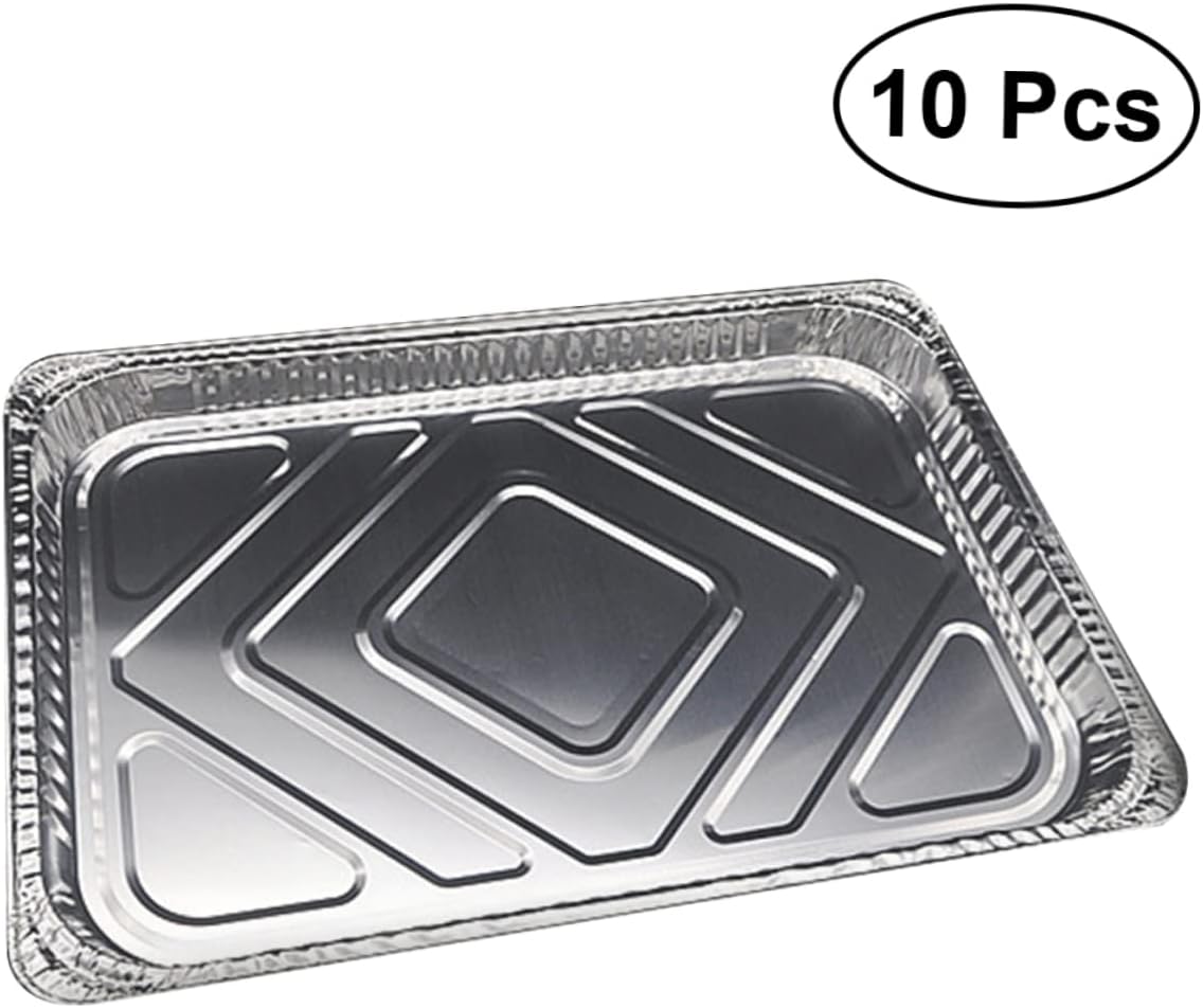 10pcs Disposable Aluminum Foil BBQ Drip Pan Tray for Grease Catching Recyclable Liners for Easy Grill Maintenance and Cooking Side Dishes