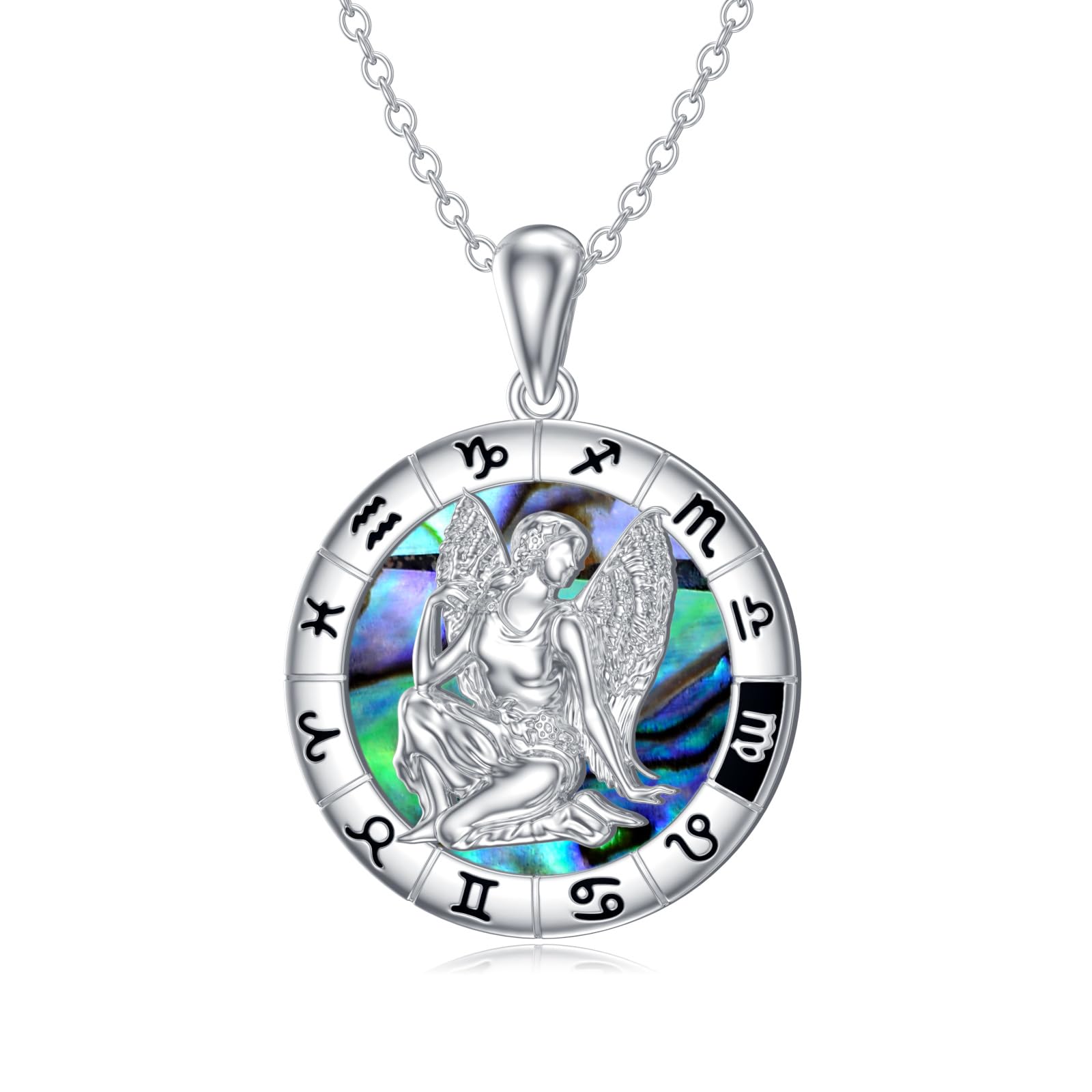 12 collane con segni zodiacali, Collana con ciondolo in conchiglia di abalone con oroscopo in argento sterling 925, Astrologia Costellazione Compleanno Gioielli Regali per Donne Ragazze