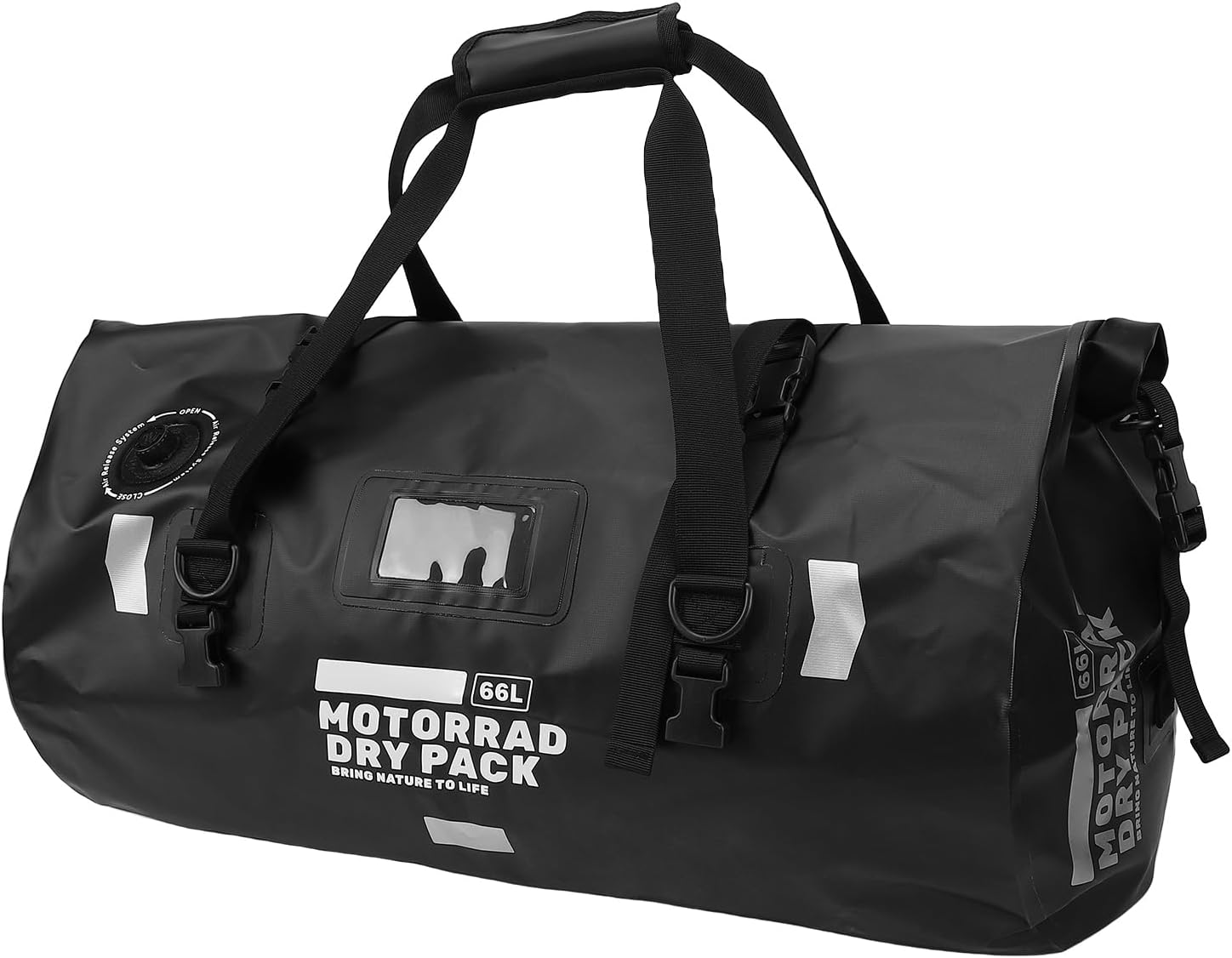 doorslay 66L Cycling Bag, watertight Outdoor Travel Bag with 4 Straps and Reflective Strips, for Motorcycle Biking Camping Beach Gym Kayaking Rafting (Black 66L)