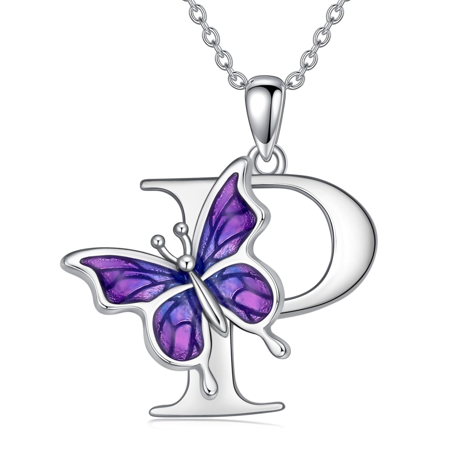 - LONAGO Initial Necklace for Women 925 Sterling Silver Purple Butterfly with A-Z 26 Letters Pendant Necklace for Graduation Gifts