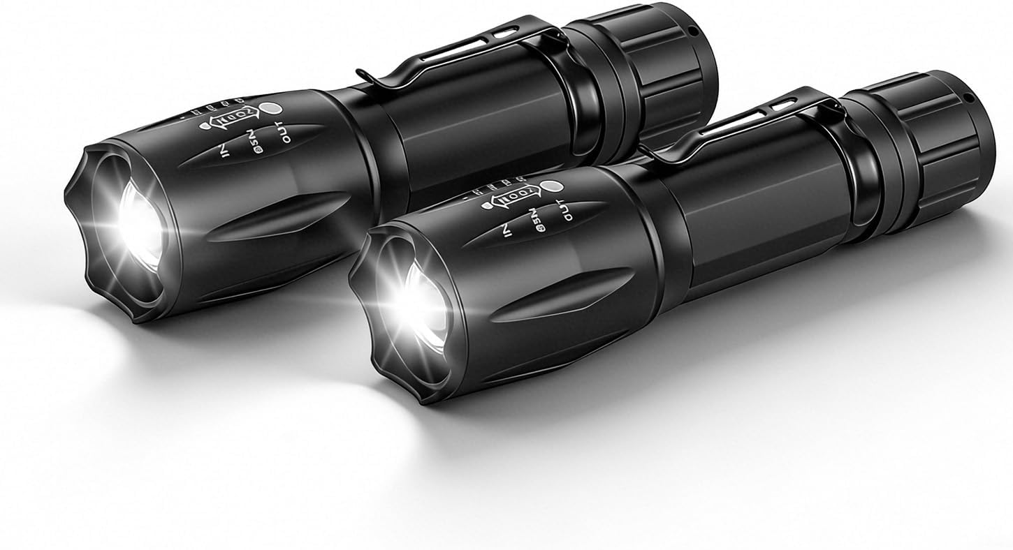 KZK LED Flashlight, Handy Light, Equipped with High Brightness Chip, Zoom Adjustment, Lightweight, Compact, Battery Operated, Includes AA Batteries for Disaster Prevention, Power Outages, Emergency