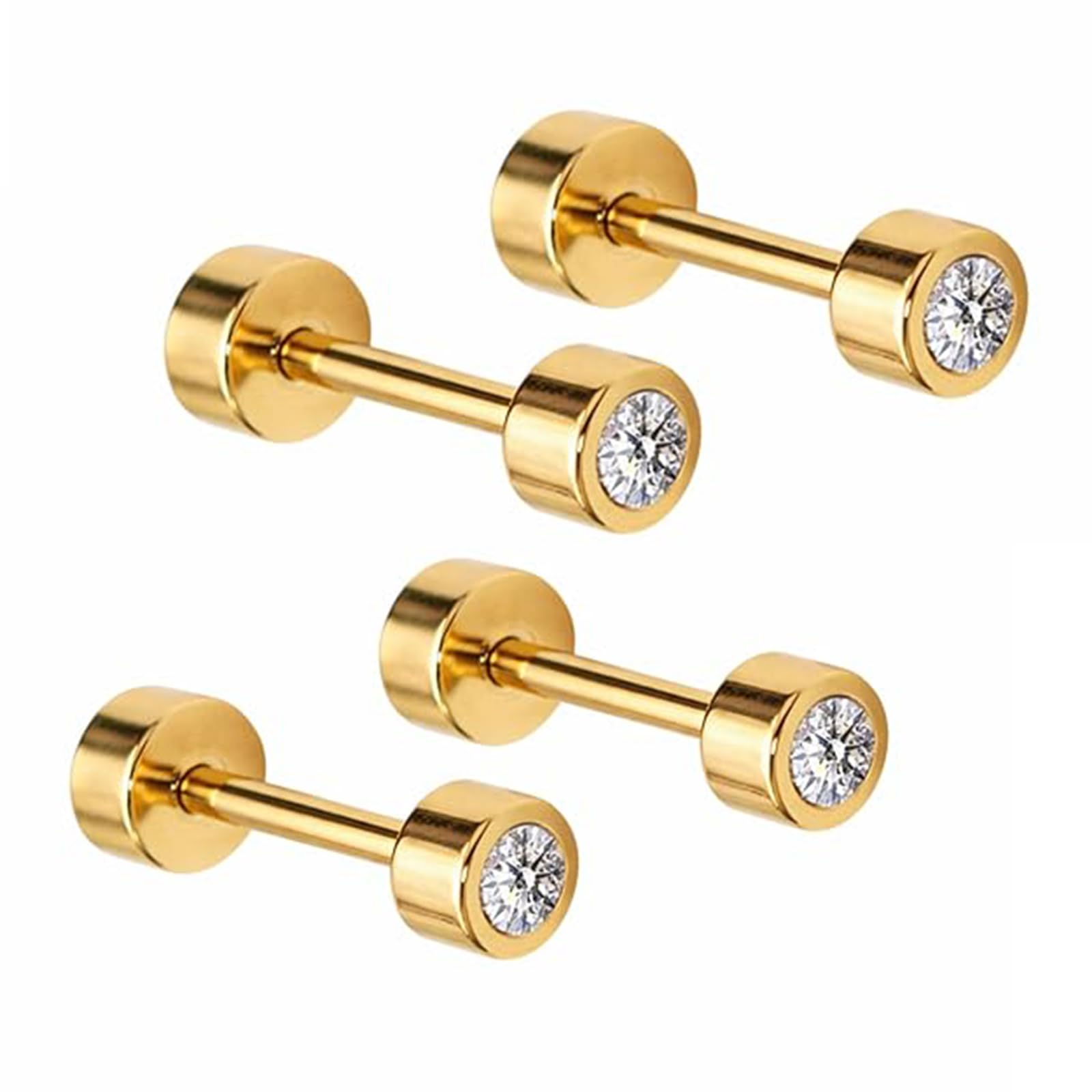 4 Pcs Fashion Gold Earrings for Men Kit, Simple Single Diamond Tyre Shape of Ear Studs for Men, Hypoallergenic Ear Piercing, Suitable to Birthday Gift and Daily Fashion Accessories（4mm 5mm）-image-42