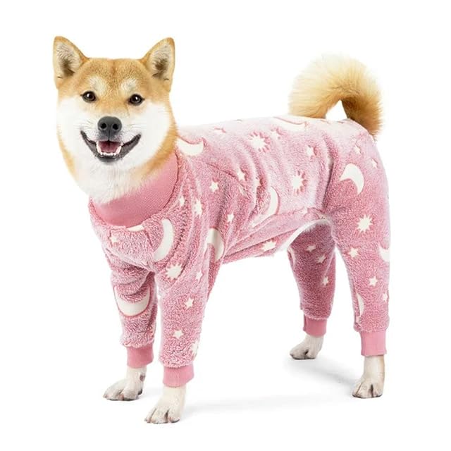 Pijama de franela para perro, overol para perros medianos y grandes, patrón de luna de hueso, overol cálido