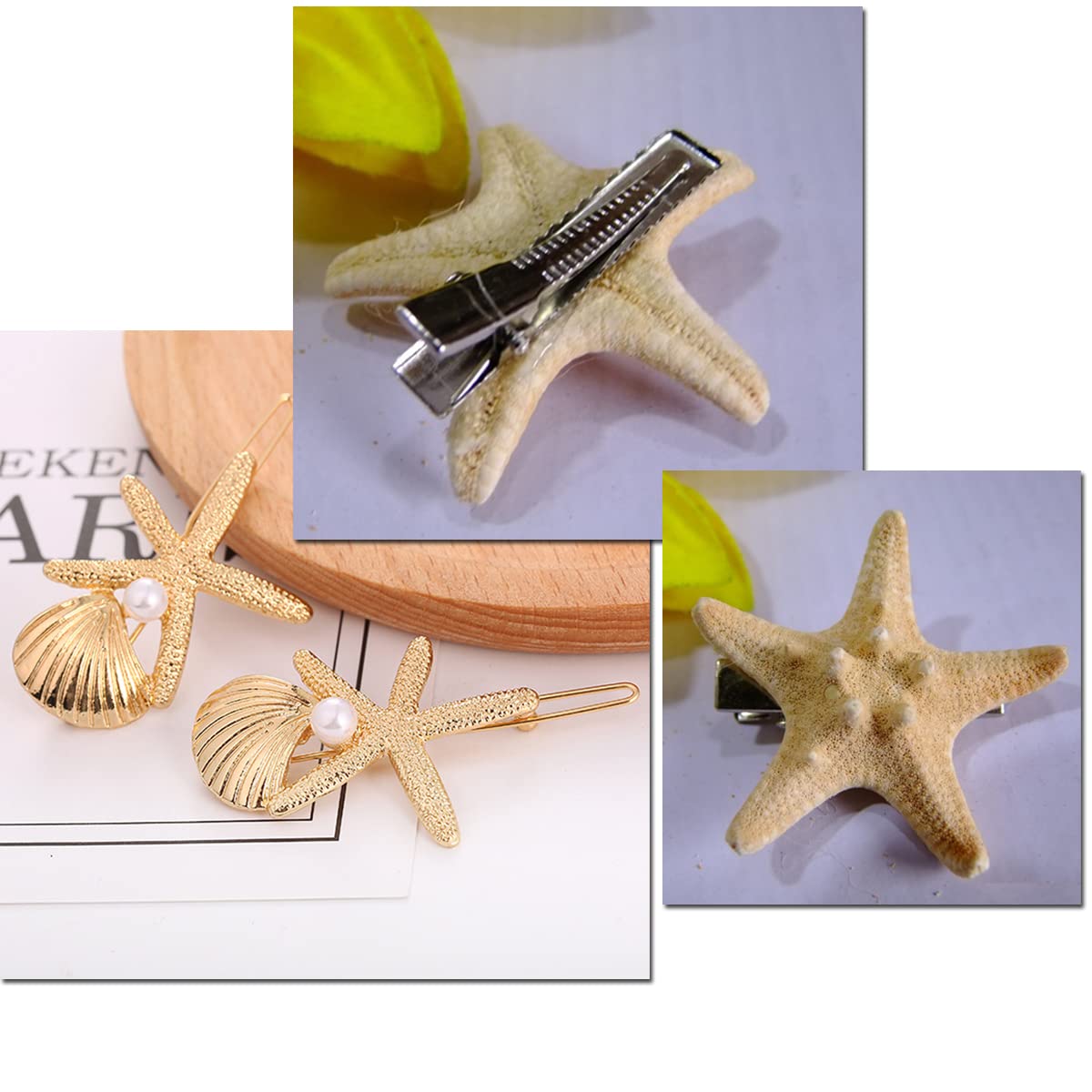 Amazon.com : 4 Pcs Shell Pearl Starfish Hair Clip Set for  display picture 2