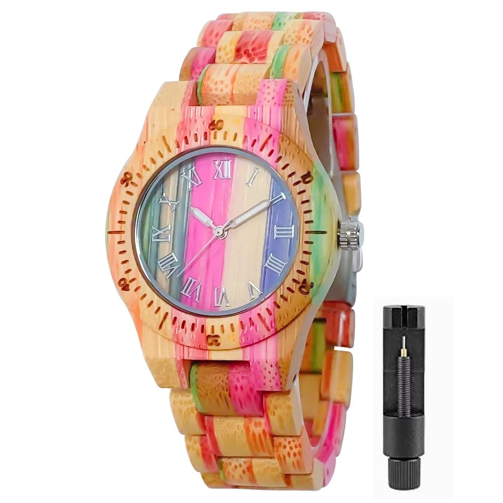 Women Wooden Watches Handmade Colorful Bamboo Wood Watch Analog Quartz Fashion Wristwatch with Mix Colors, Rose red, casual fashion elegant dress women watch (B0BD88XVXW) Amazon Price History, Amazon Price Tracker