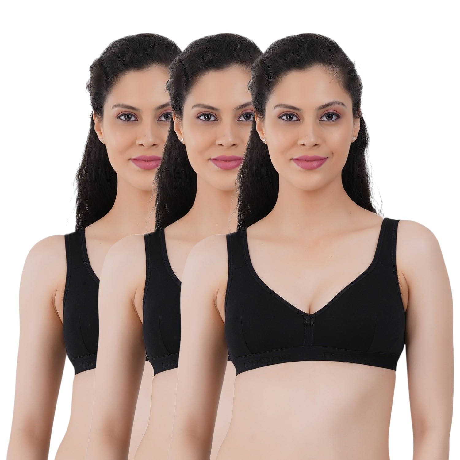 be one Women's Cotton Sports Bra Pack of 3 | Wireless Non-Padded Full Coverage | Slip-On Active Bra with Wide Straps-picture-25