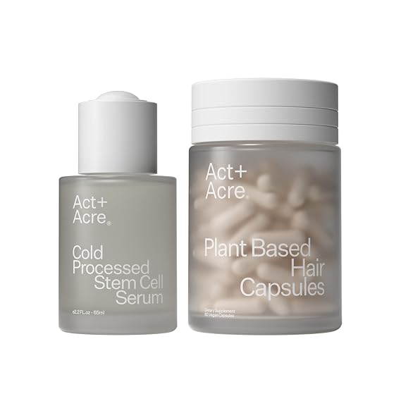 Act+ Acre Cold Processed Stem Cell Scalp Serum and Thick  Hair Capsules - Promotes Thicker er-Looking Hair- Soothes and Hydrates the Scalp - Plant Based Vitamins - Strengthen