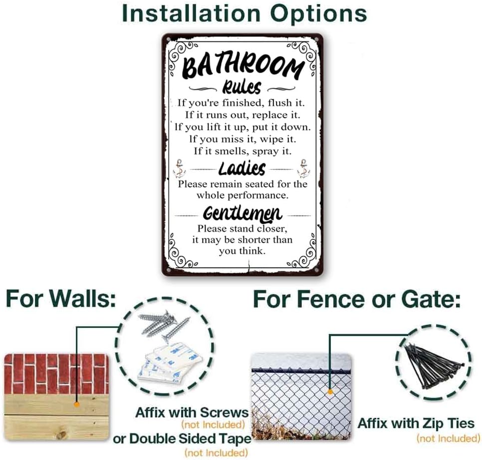 Funny Bathroom Rules Signs Metal Tin Sign, Please Flush Toilet Sign For Door, Stand Closer Its Shorter Than You Think Signs Guest Bathroom Black Wall Decor Humour Warning Sign Adult Home Decor 12×8 Inch - Image 6