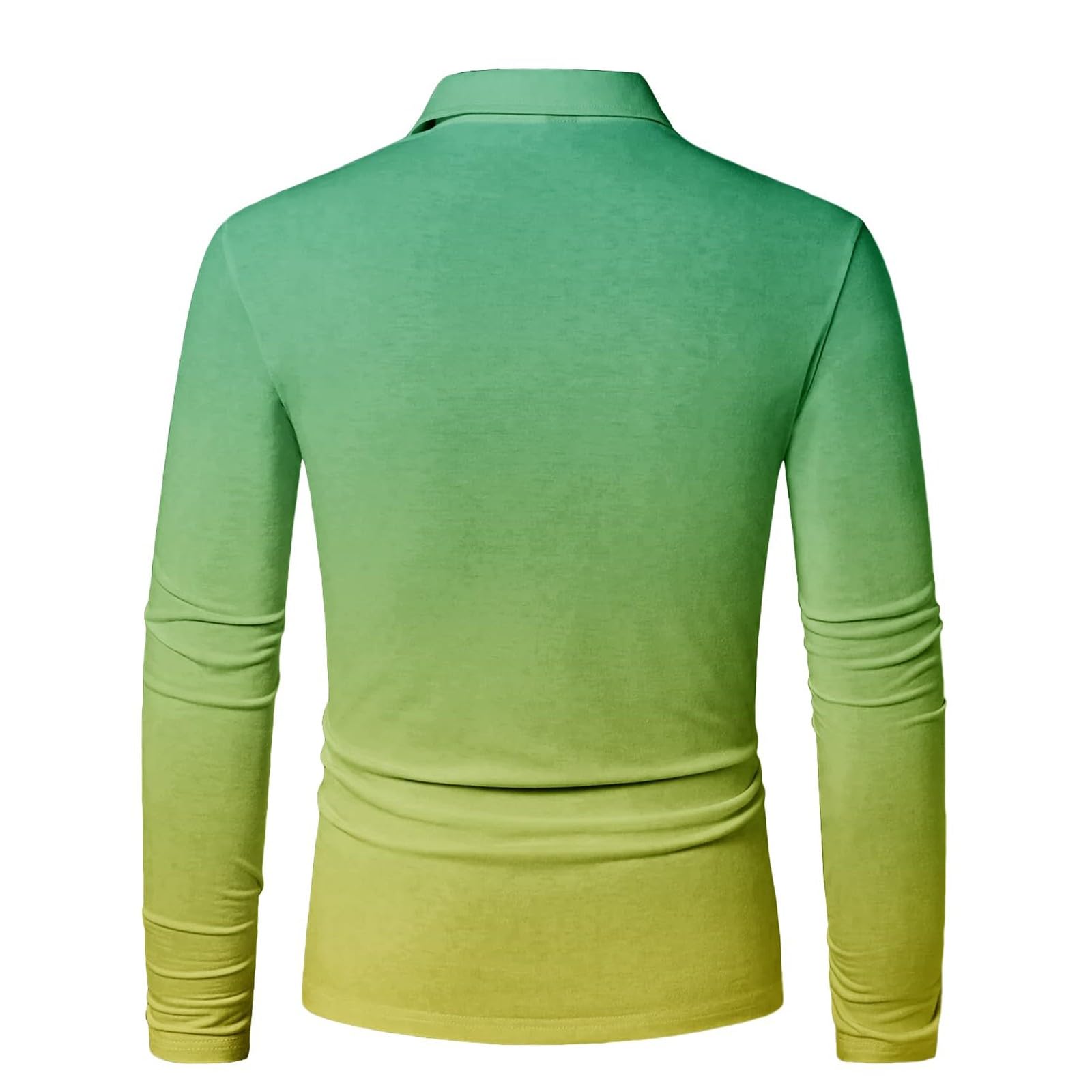 Generico Polo Uomo Manica Lunga a Colore Sfumato Ombré, Colletto Abbottonato Leggero, Modello Raffinato Adatto per Il Golf, Tennis e uscite quotidiane(1A-Green, M)