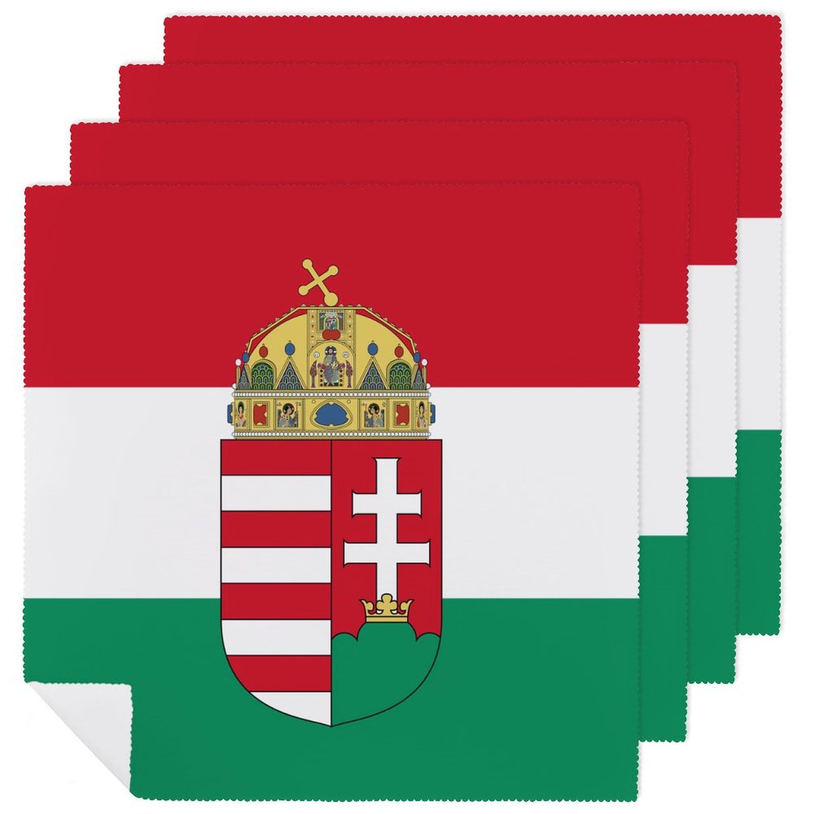 Hungarian Flag Hungary Emblem Fashion Cloth Napkins Washable Graphic Dinner Table Decor for Indoor Outdoor 4 PCS