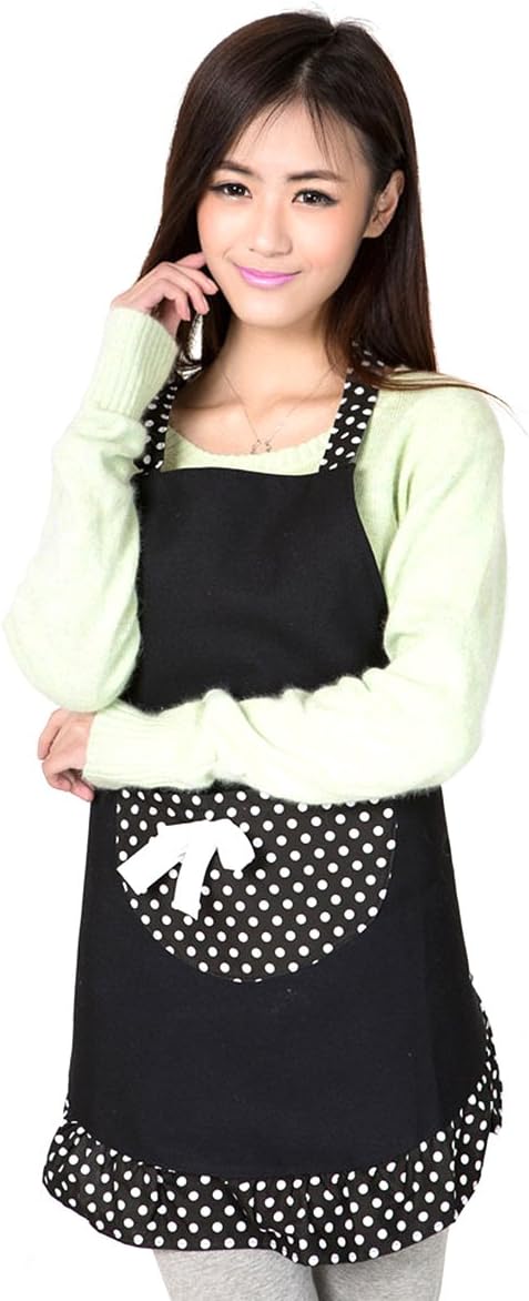 Lovely Girl Cooking Baking Kitchen Apron Princess Style Cotton Apron Polka Dot Style with Pocket