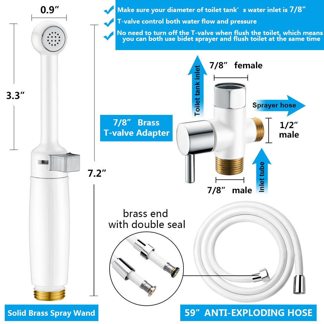 Toilet Bidet Attachment With Backflow Preventer & Adjustable