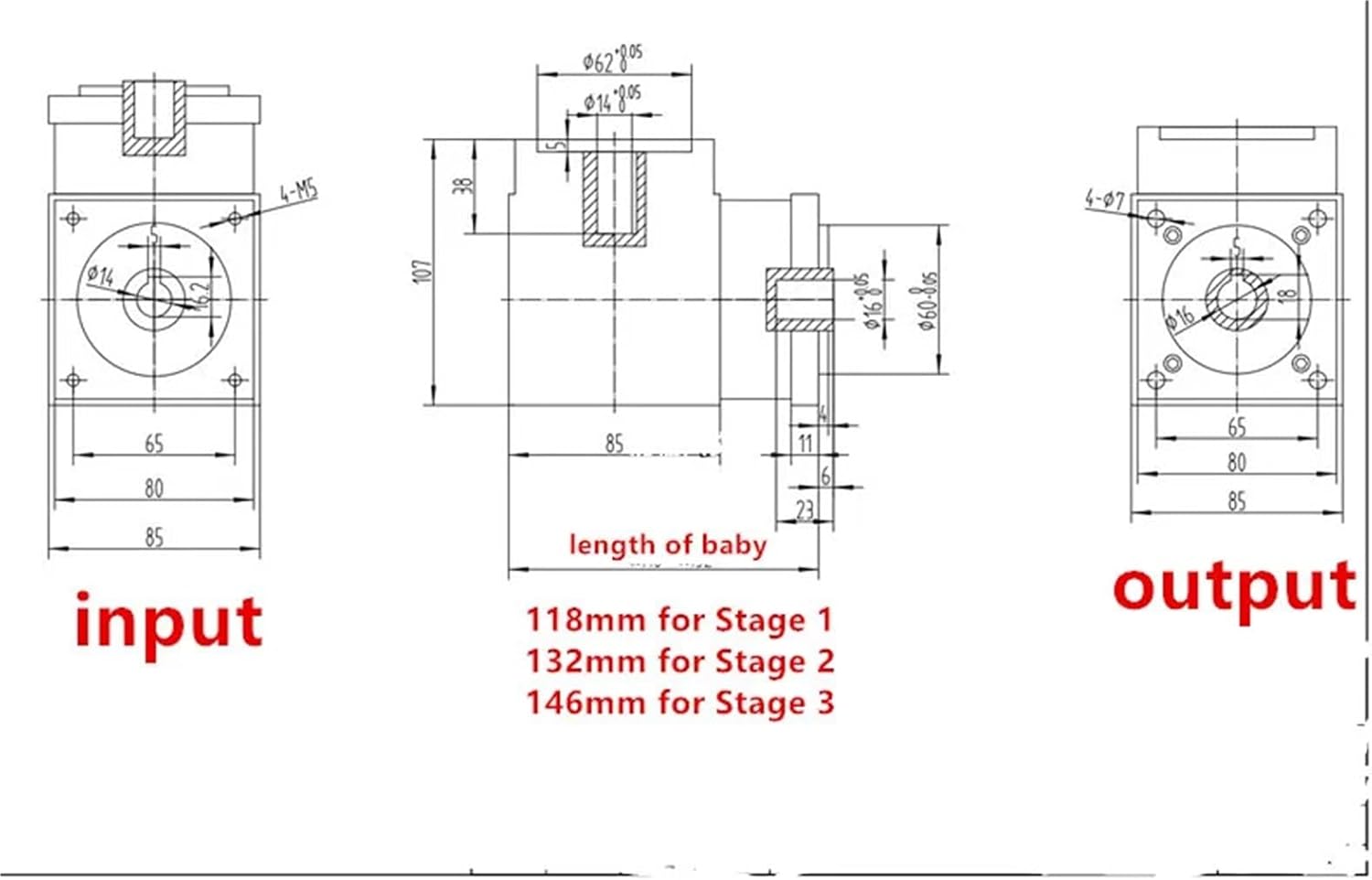 90 Degree 80mm Planetary Reducer Hold Output Right Angle for brushless dc Motor Speed Ratio 64:1 96:1 144:1 216:1(64 to1)
