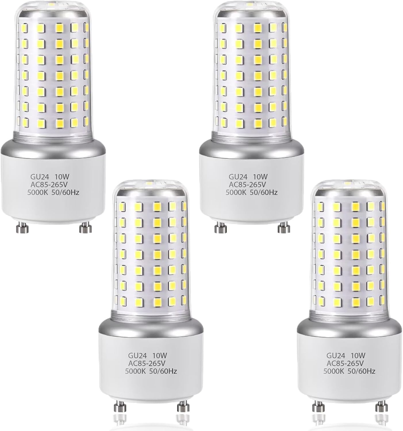 GU24 LED Light Bulbs 10W 100 Watt Equivalent, Non-Dimmable, GU24 Base 2-Prong Twist and Lock Light Bulbs 1000 Lumens for Kitchen Living Room Office Indoor Outdoor Lighting (White, 4 Pack)