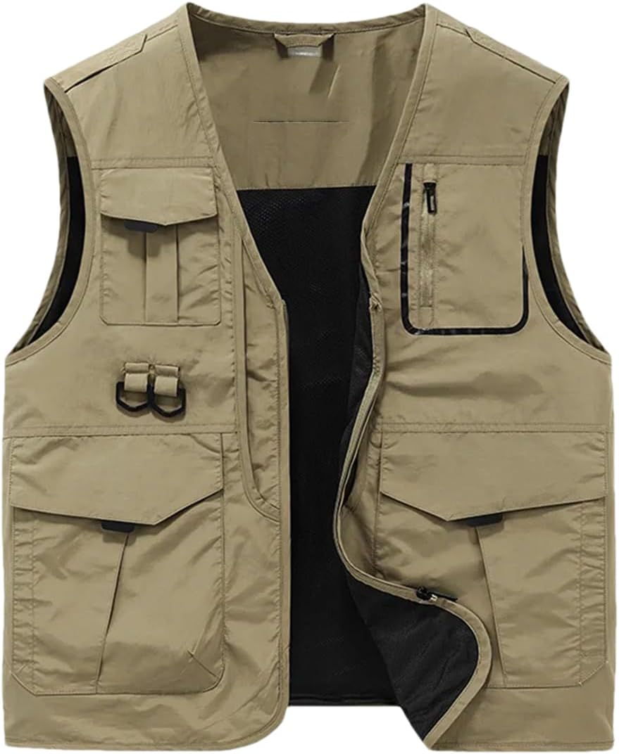 Pulcykp Men's Outdoor Functional Vest Jackets Multipockets Fishing Hiking Hunting Safari Quickdry Cargo Waistcoat