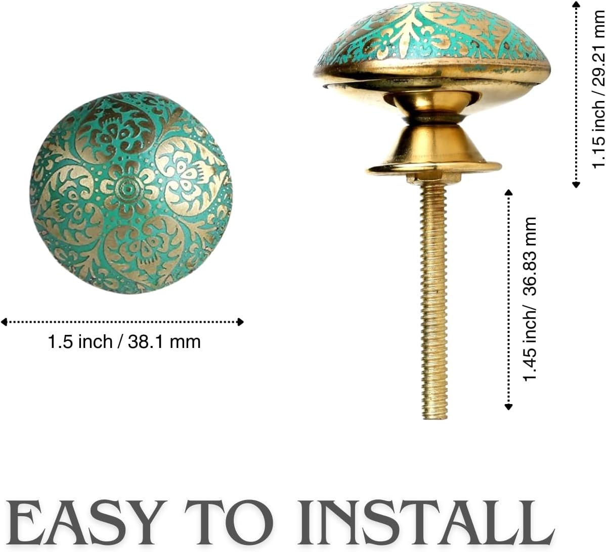 Perilla Home Set of 6 Bologna Knobs Decorative Chrome Knobs for Room Kitchen Cabinet Hardware Cupboard Door Knobs Dresser Wardrobe and Drawer Pulls (Sea Green)