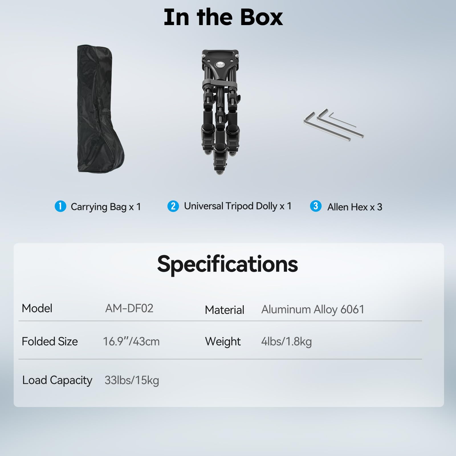 SIRUI Universal Photography Tripod Dolly con Ruote in Gomma da 3", Resistente con Gambe Regolabili e Borsa per il Trasporto, Capacità di Carico di 33 Libber - AM-DF02