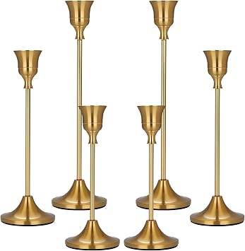 Candle Holder Brass Gold Candlestick Holders Set of 6, Metal Taper Candle Holders for Table Centerpiece Fits 3/4 inch Candles, Tall Candle Stands for Halloween Thanksgiving Christmas
