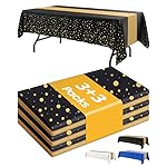 Graduation Decorations Table Cloth for Rectangle Table and Table Runner Set - 3+3 Pack, Black and Gold Plastic Tablecloth Disposable for Birthday, Wedding, Baby Shower, New Year