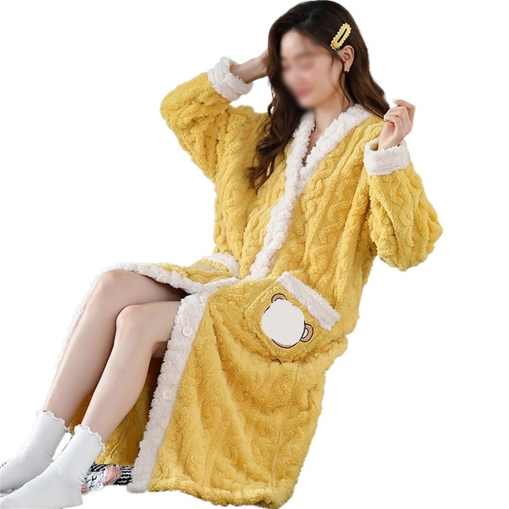 Peignoir long chaud femmes jaune d'hiver en velours corail de qualité supérieure