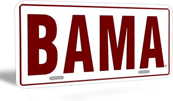 Alabama Bama Vanity License Plate - Decorative Metal Front License Plate, Crimson Roll Tide Car, Truck Tag - Novelty Car Accessories College Football Memorabilia - Alabama Crimson Tide Gifts 12"x6"