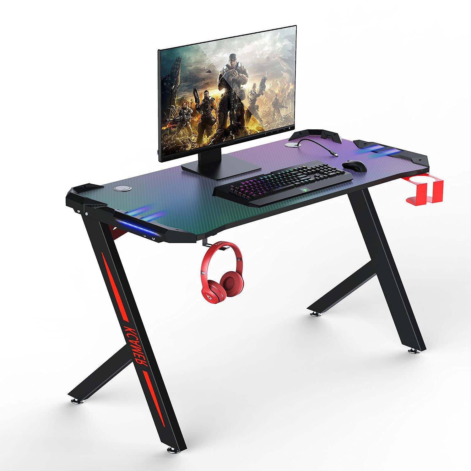 Buy Gaming Table with LED, Large Gaming Desk for PC Ergonomic Gamer
