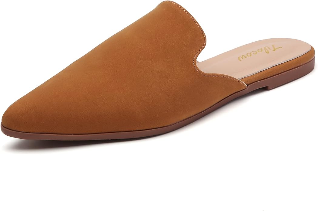 Tliocow Mules for Women Flats Slip On Backless Flat Mule Pointed Toe Slides Loafer Shoes