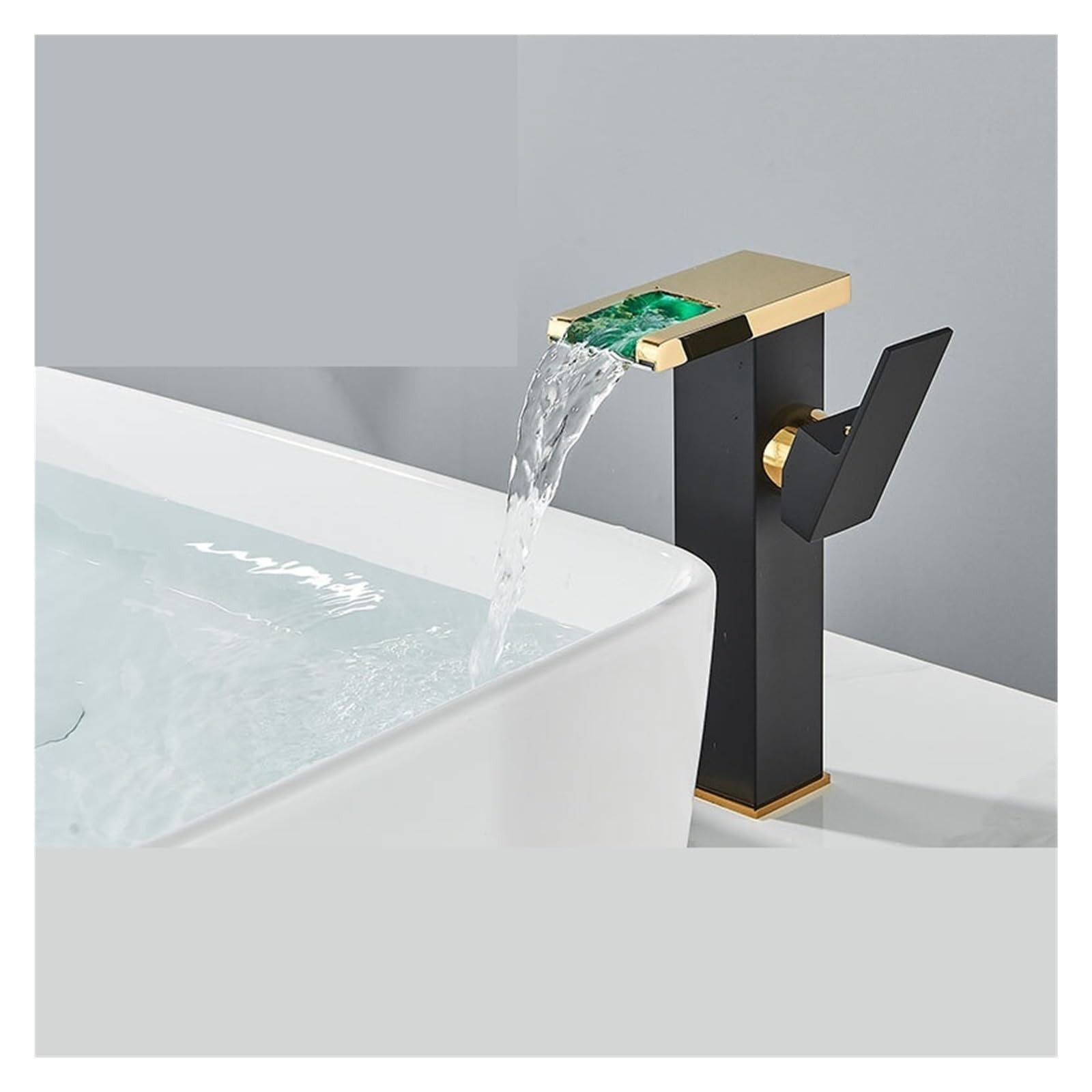Grifo LED para lavabo negro y oro monomando alto de un solo orificio para baño moderno