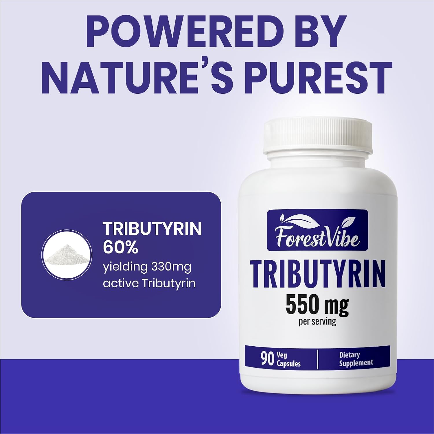 Tributyrin Supplement 550mg, Advanced Butyrate Form for Gut Health, 60% Standardized, More Effective Delivery Than Sodium Butyrate, 90 Capsules, Non-GMO & Gluten Free Postbiotic Supplement