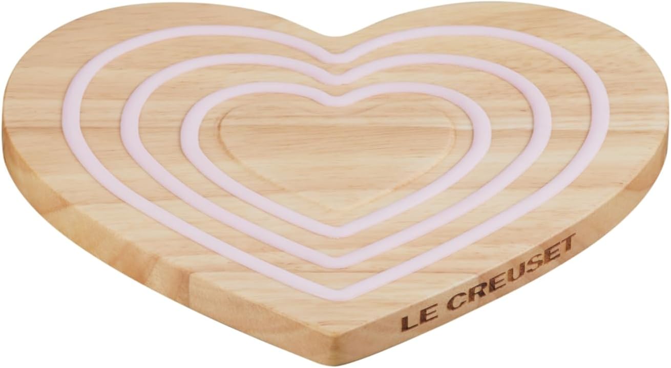 Le Creuset Magnetic Wood Trivet Heart Shaped, 8", Pink Silicone