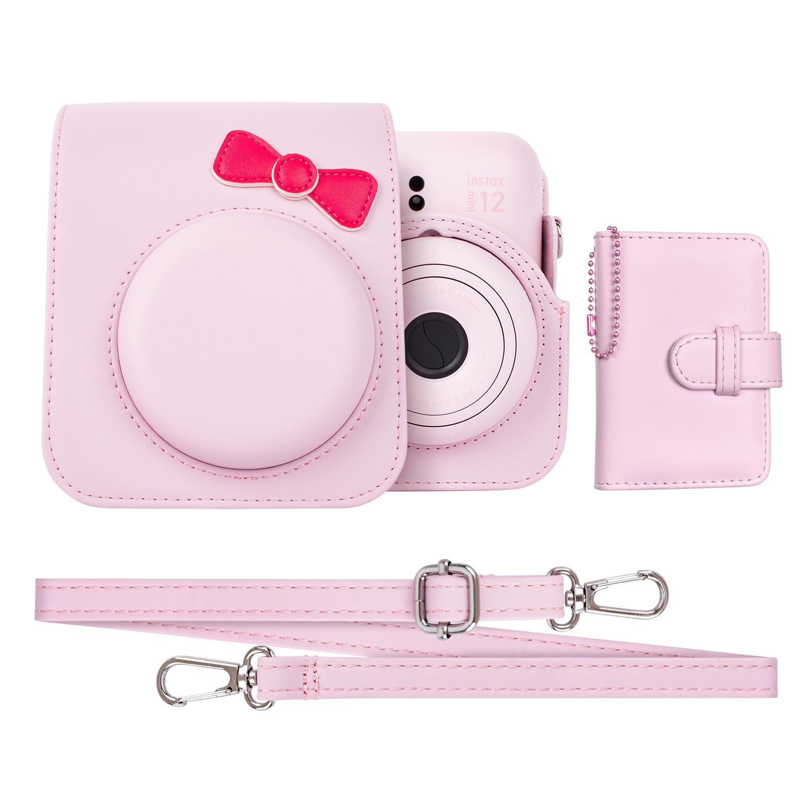 HIYQIN Instant Camera Case Compatible with Fujifilm Instax Mini 12, Adorable Bowknot PU Leather Camera Bag Bundled with a Mini Photo Album - Bowknot Pink-picture-15