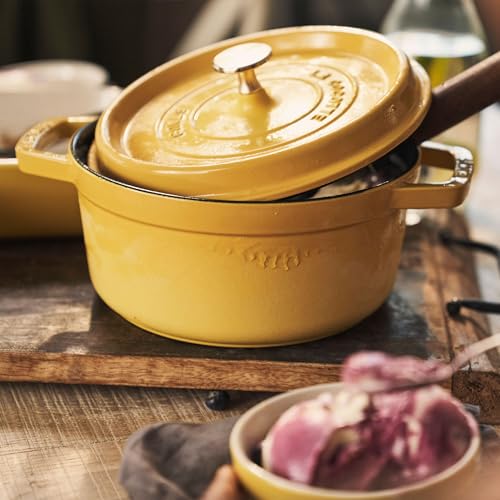 Image of Staub Cast Iron Round Cocotte, Dutch Oven, 5.5-quart, serves 5-6, Made in France, Citron