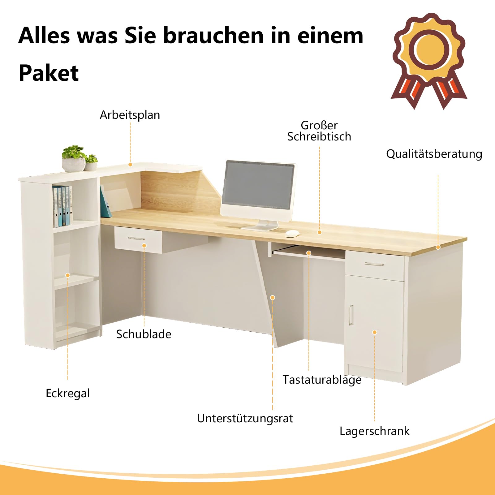 Empfangstresen 80–303cm Moderner Empfangstisch mit Regalen Ladentheke für Geschäft Büro