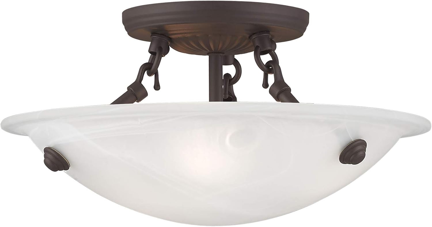 Bronze and Alabaster Glass Semi Flush Mount Light