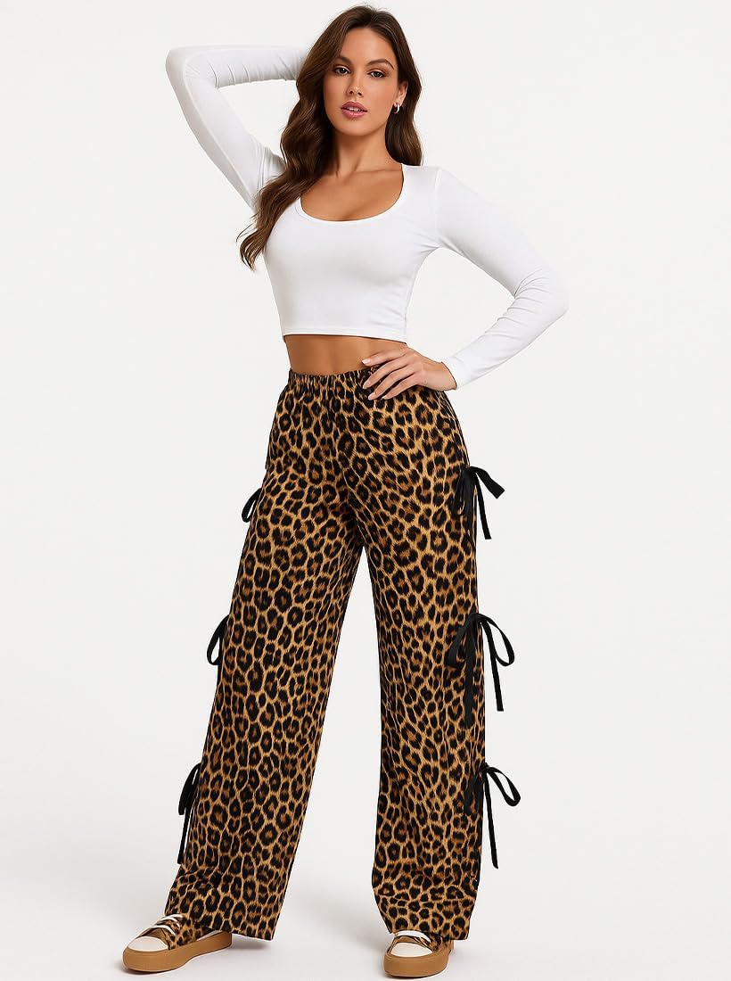 Leopard Print Wide Leg Pants Women Baggy Barrel Cheetah Sweatpants Casual Elastic Waist Loose Straight Streetwear - Image 5