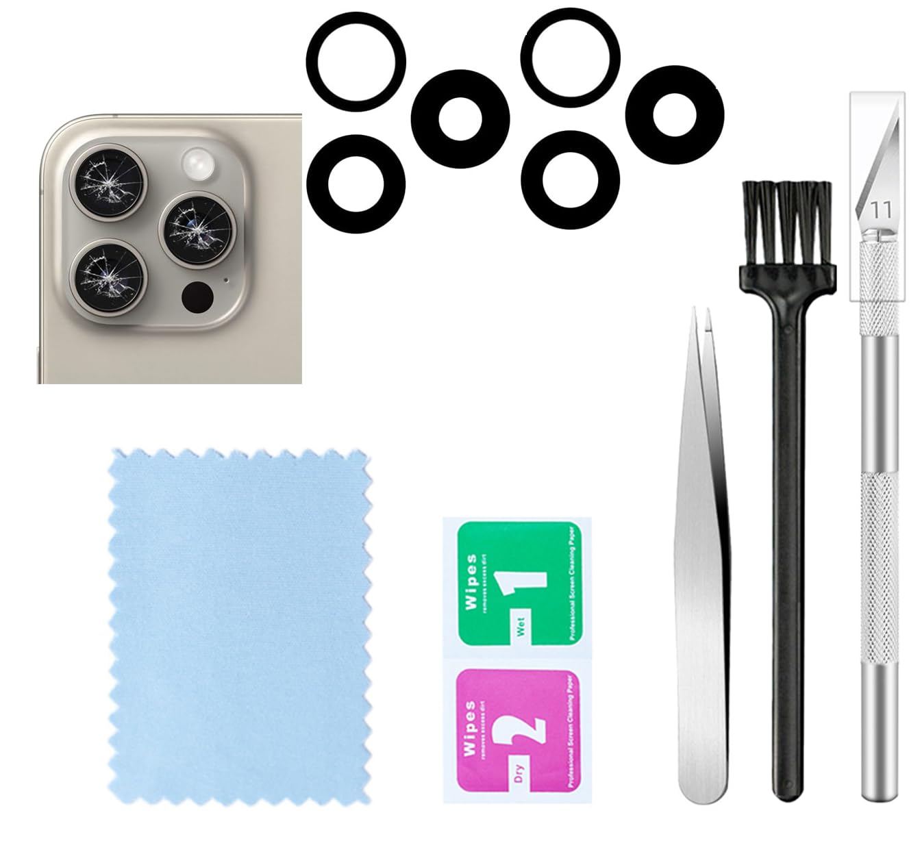 2 Packs Rear Camera Lens Glass Replacement for iPhone 15 Pro Camera Glass Lens Replacement with Repair Tools