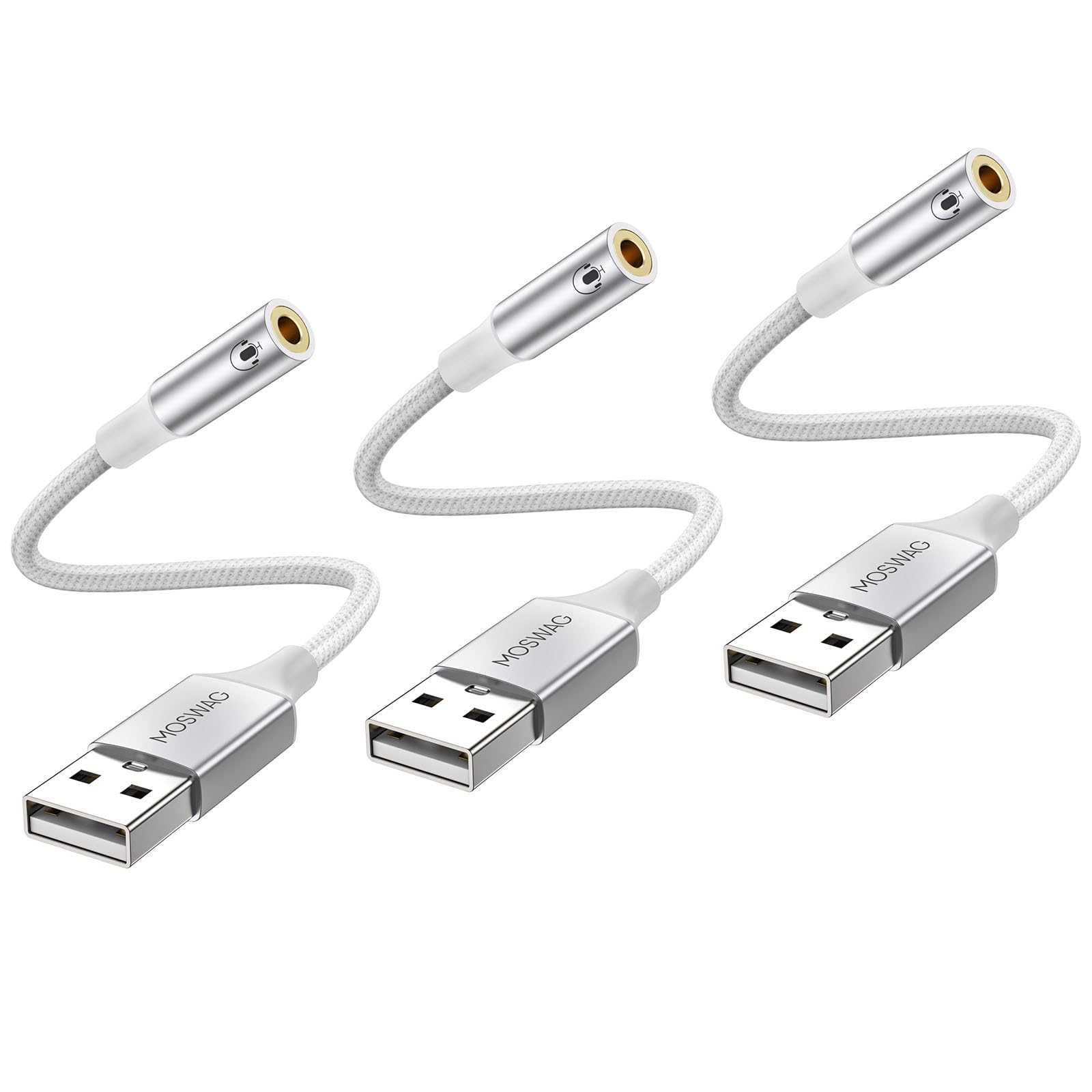 MOSWAG USB to 3.5mm Audio Adapter Built-in DAC External Sound Card Nylon Braided Aluminum Shell for PC Laptop PS5 PS4 Mac Linux Chromebook 1Pack — view 14