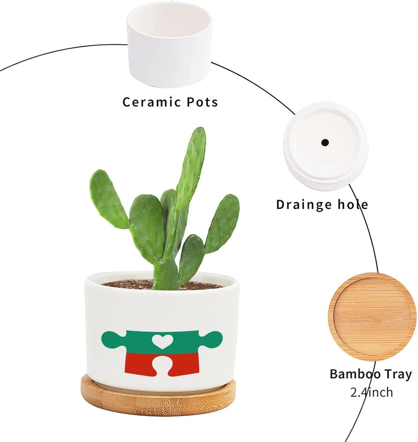 Bulgaria Flag Puzzle with Heart Ceramic Planter Patriotic Decorations Planters for Indoor Plants with Drainage Holes and Saucers Pot for Succulents Cactus Garden Windowsill