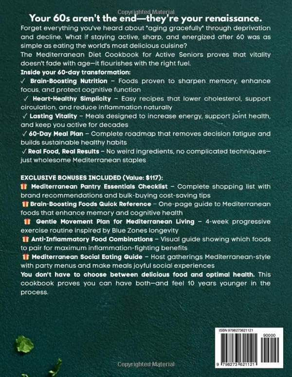 The Mediterranean Diet Cookbook for Active Seniors: Simple Heart-Healthy Recipes for Focused Mind and Lasting Vitality Over 60 | 60-Day Meal Plan to Transform Your Health Naturally - Image 2