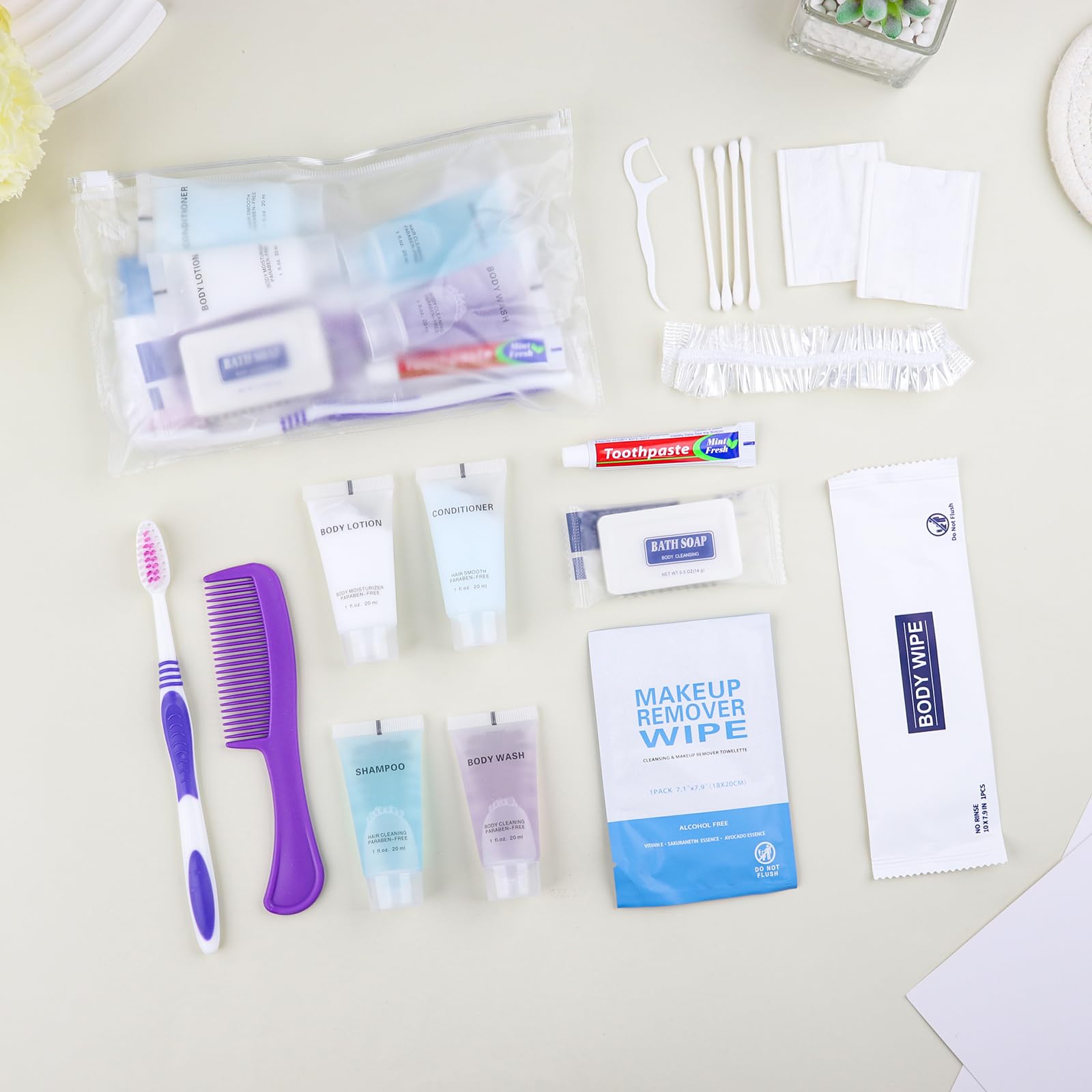 Lot de 10 trousses de toilette de base, emballées individuellement, kit d'hygiène personnelle en vrac, fournitures de soins pour sans-abri, kits pratiques de voyage adaptés pour hôtel, maison, camping