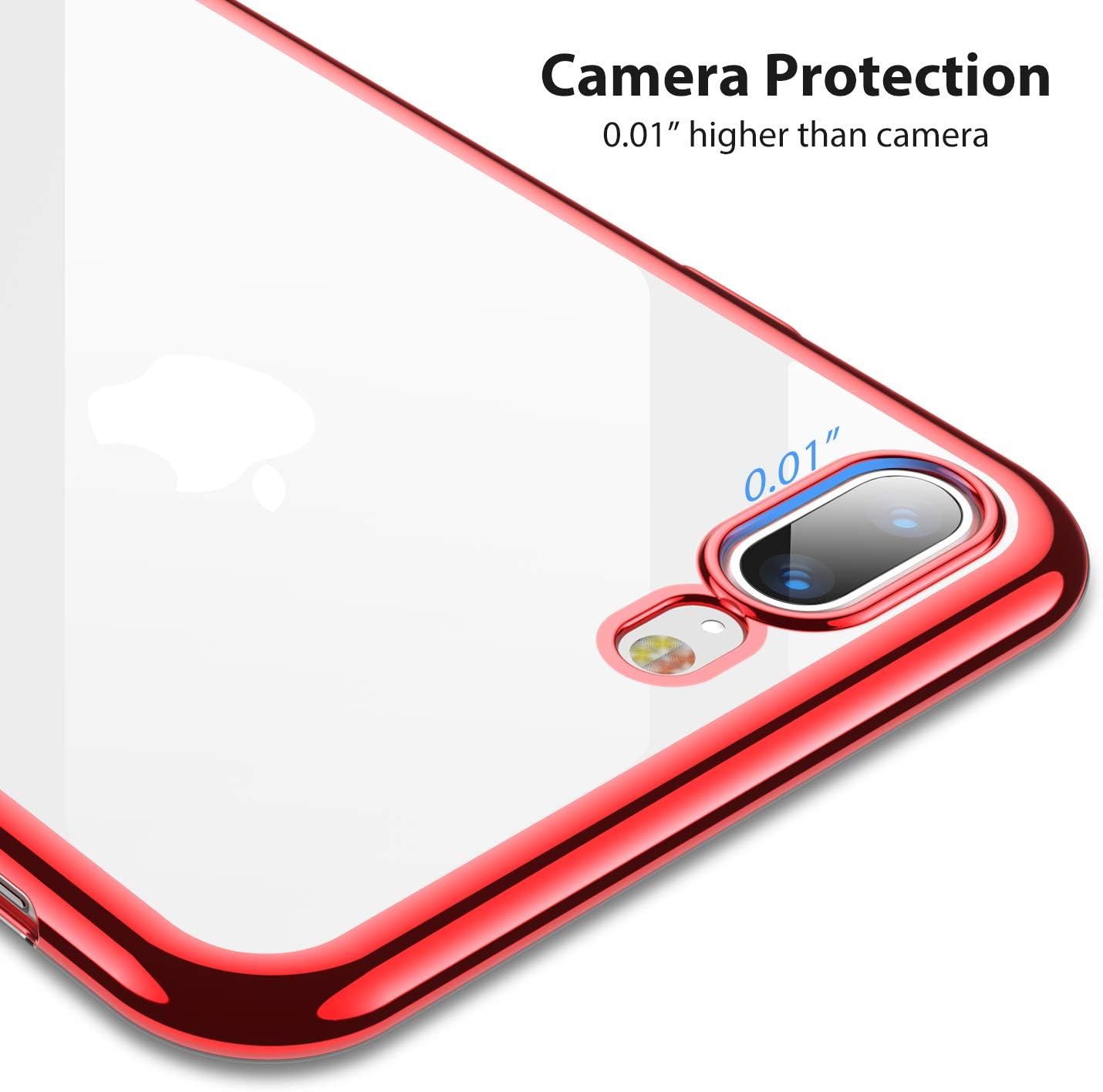 RANVOO iPhone 8 Plus Case, iPhone 7 Plus Case, Clear Soft Slim Fit Thin Case with Premium Flexible Chrome Bumper and Transparent TPU Back Plate Gel Cover for Apple iPhone 8 Plus / 7 Plus (Crystal Red)