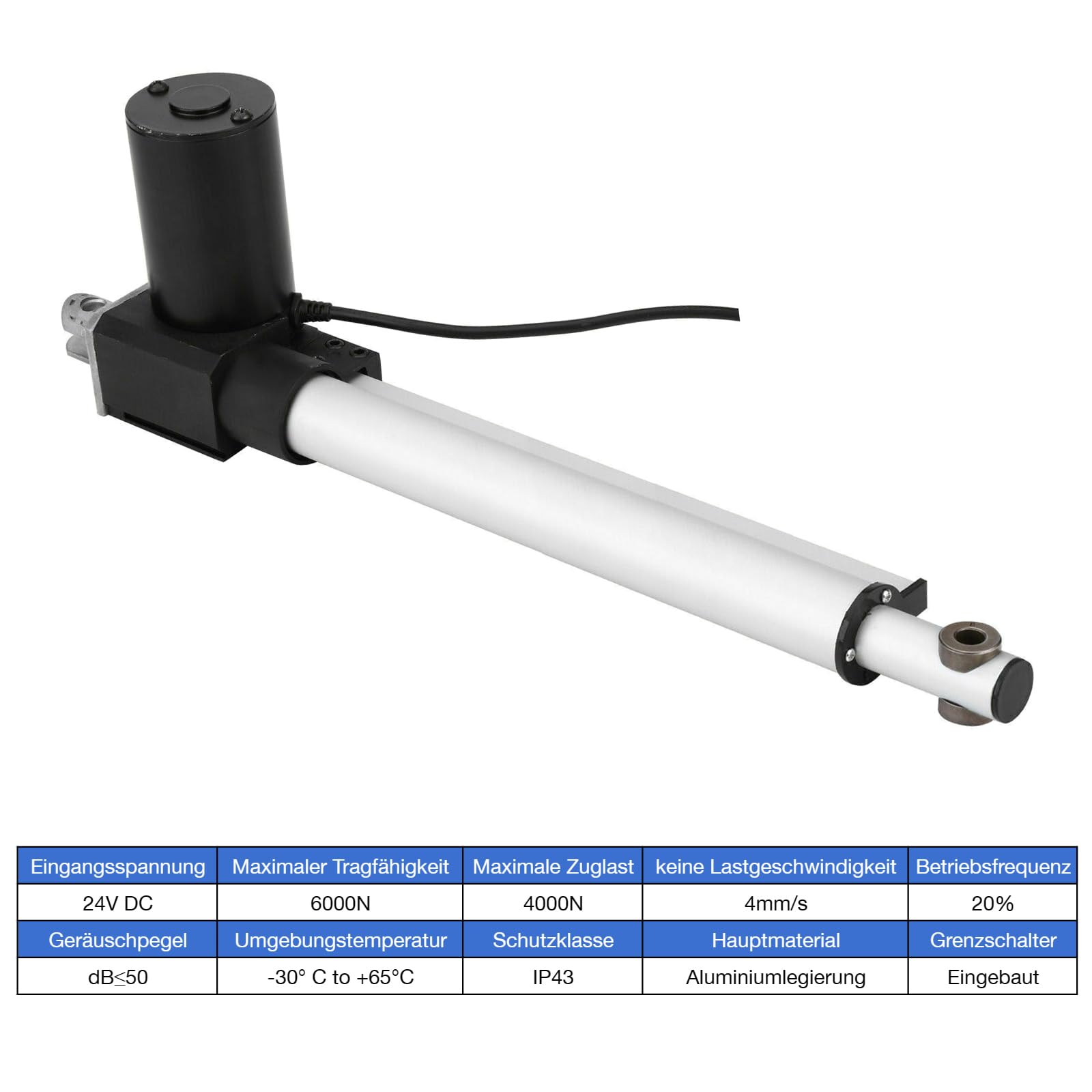 Jvnvlki Linearantrieb DC 24V – 6000N Schub, 100mm Hub, 4mm/s – Für Elektrische Tore, Möbel & Medizintechnik