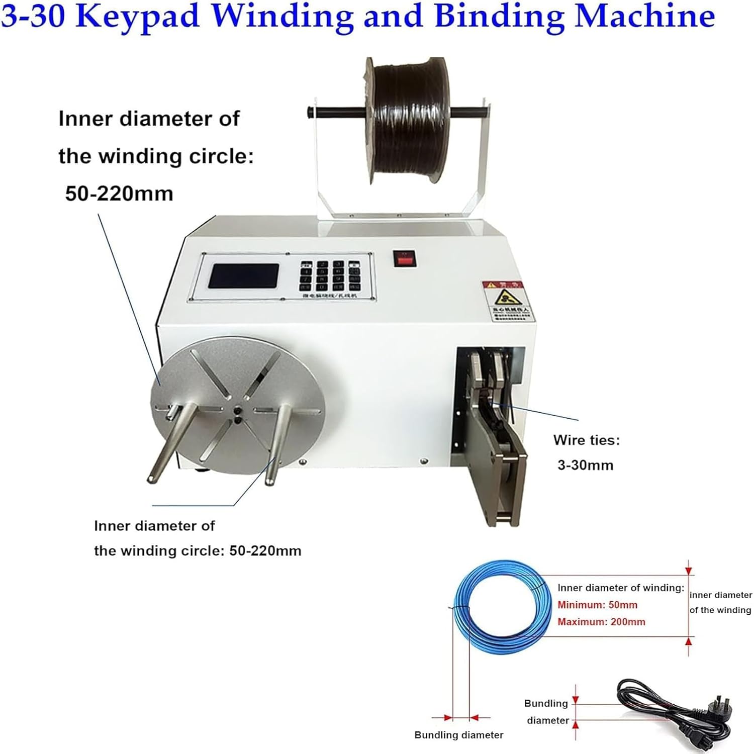 Automatic Wire Winding Tying Machine, Coil Winding Tying Machine, 5-30mm Bundle Diameter, Suitable for Food Crafts Stationery Power Cords Hanger Bread Bag DIY Industrial Projects