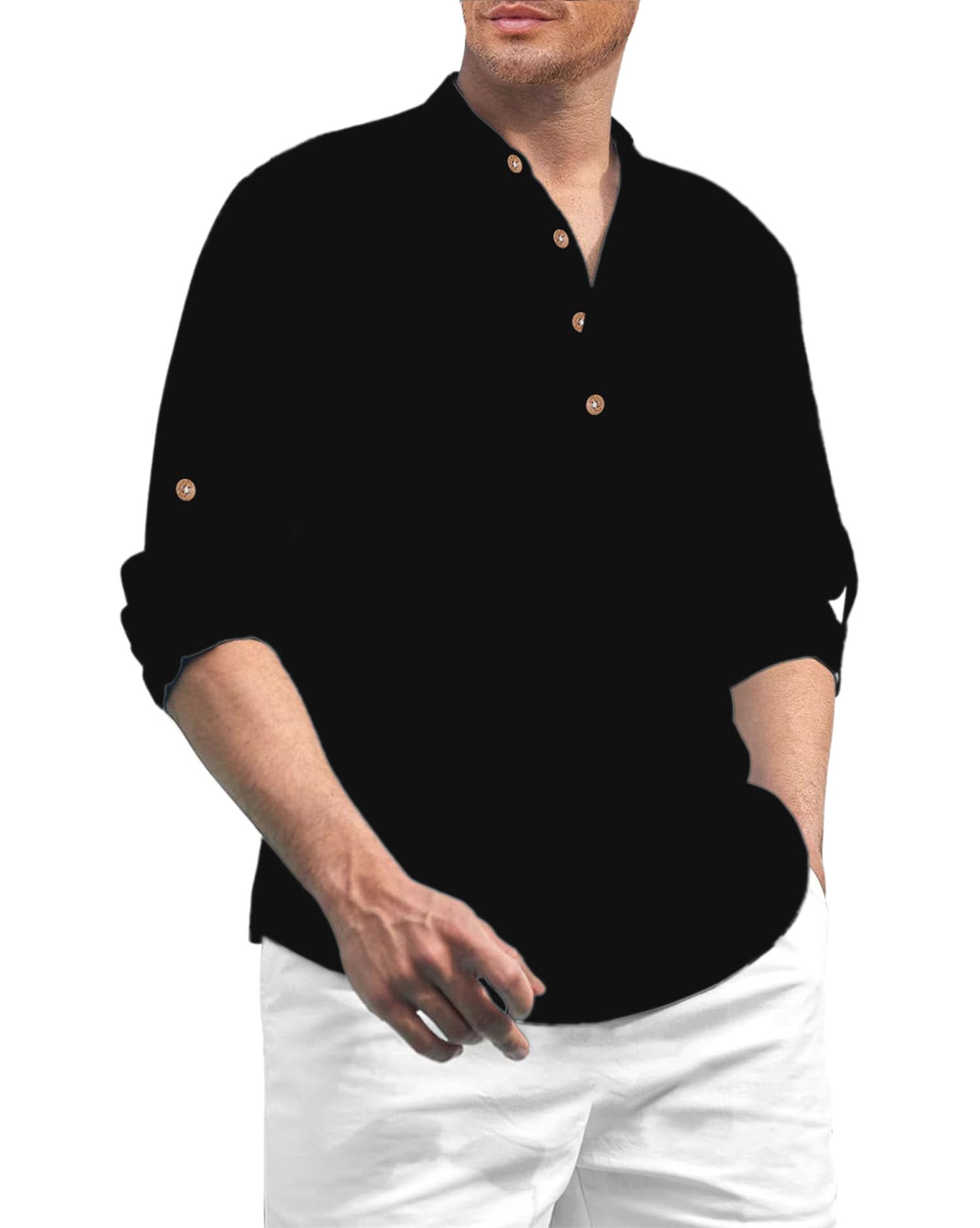 Men Solid Cotton Blend Straight Kurta Shirt for Men's-image-25