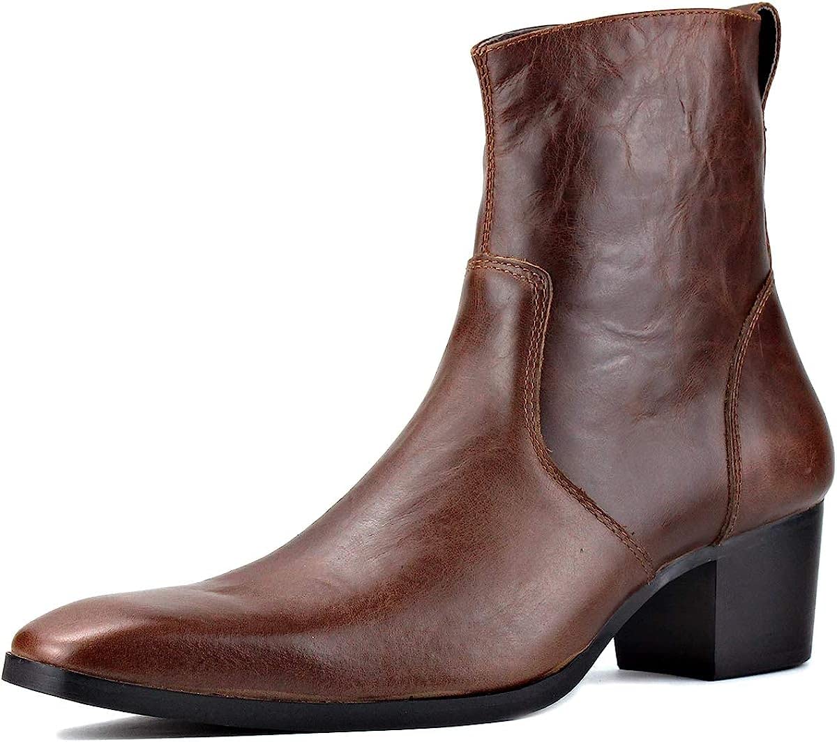 OSSTONE Chelsea Stiefel für Männer Leder High Heels Herren Kleid Western Schuhe Reißverschluss Stiefel OS-JY002-DE
