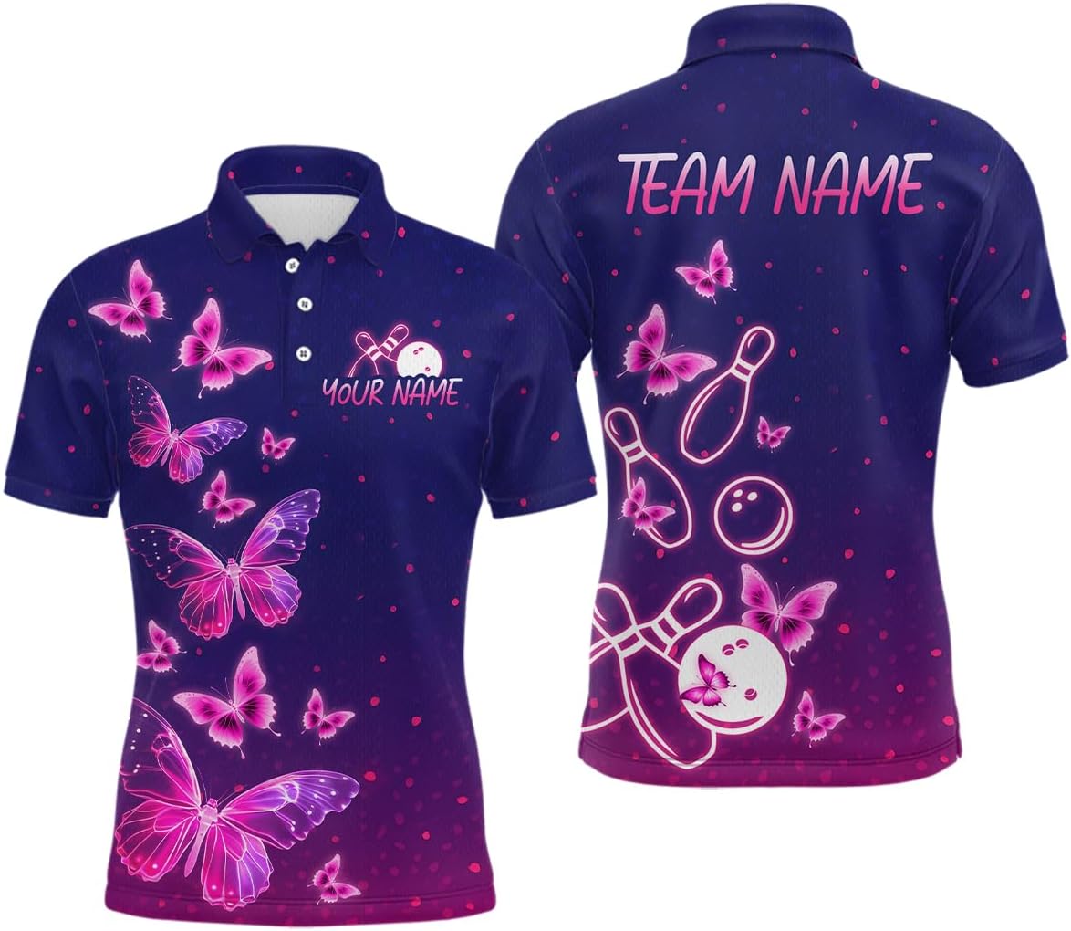 Purple Butterflies Bowling Shirts for Women Men Team Custom Bowling Jerseys Polo Shirts & Bowling Quarter Zip Shirts